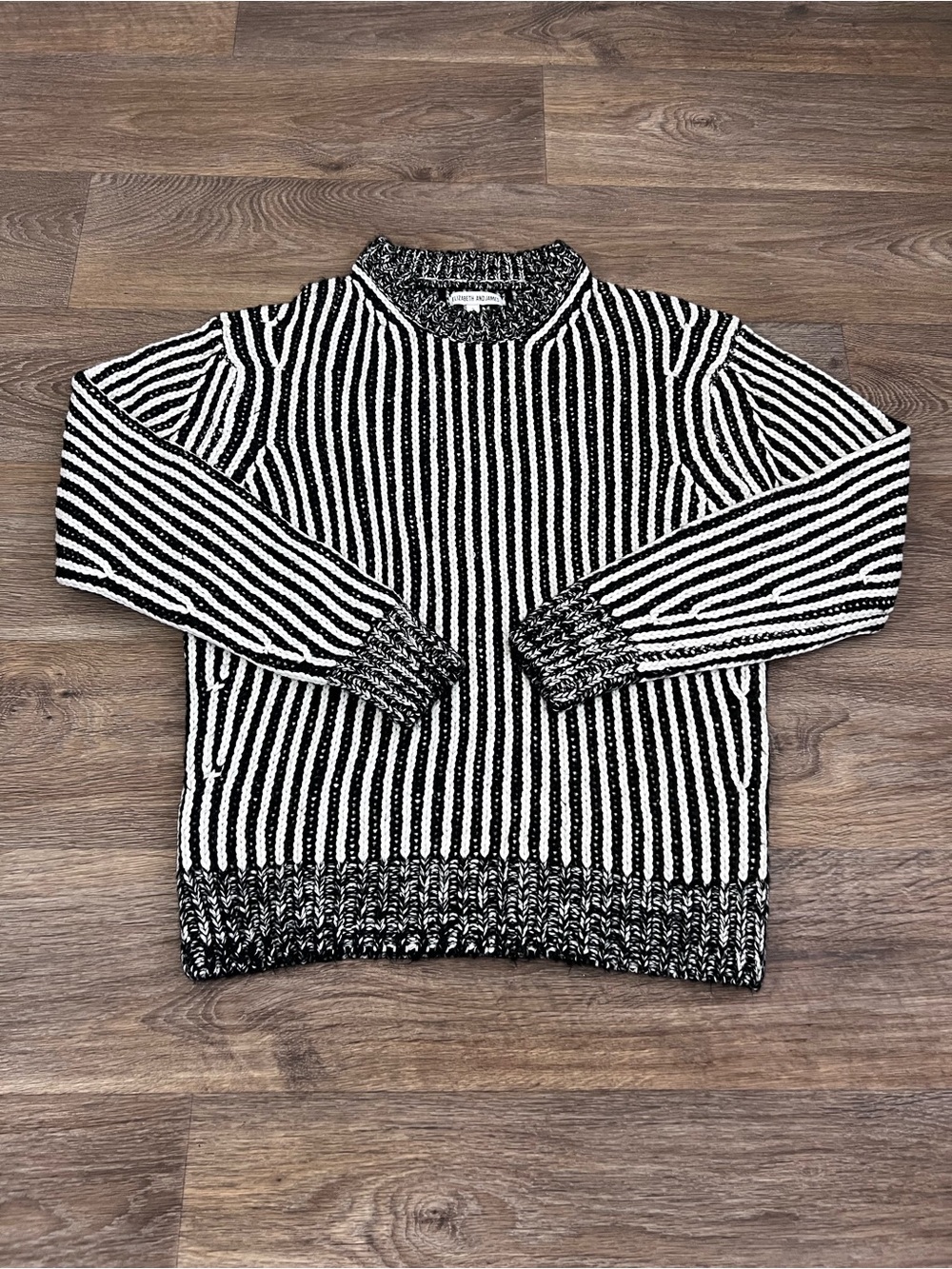 Elizabeth and James Black & White Vertical-Stripe Crewneck Sweater
